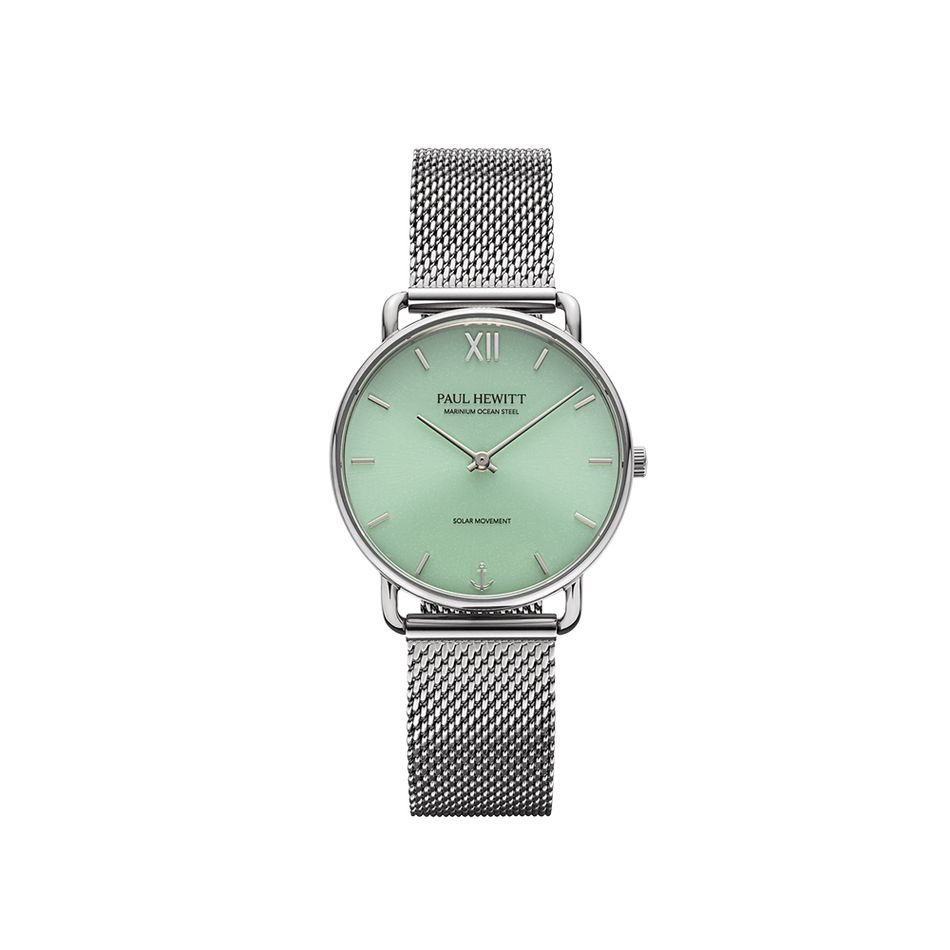 Paul Hewitt | Sailor PH-W-0514 | 銀色 綠面 米蘭帶 光動能腕錶正面