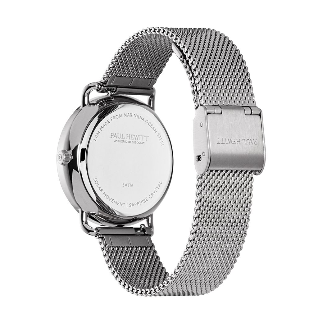 Paul Hewitt | Sailor PH-W-0514 | 銀色 綠面 米蘭帶 光動能腕錶背面細節