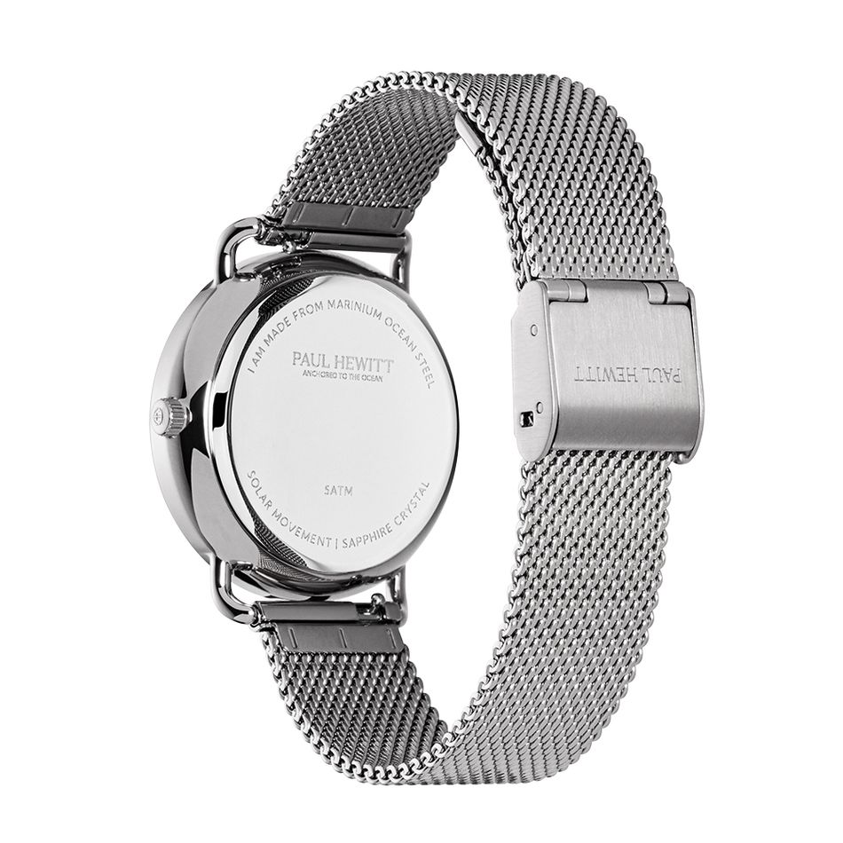 Paul Hewitt | Sailor PH-W-0514 | 銀色 綠面 米蘭帶 光動能腕錶背面細節