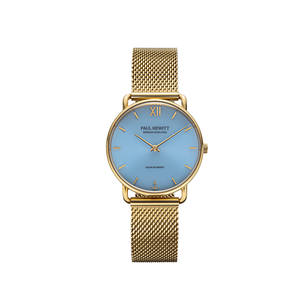 Paul Hewitt | Sailor PH-W-0516 | 金色 藍面 米蘭帶 光動能腕錶正面