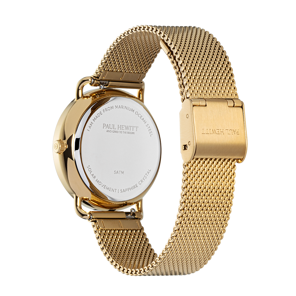 Paul Hewitt | Sailor PH-W-0516 | 金色 藍面 米蘭帶 光動能腕錶裱帶細節