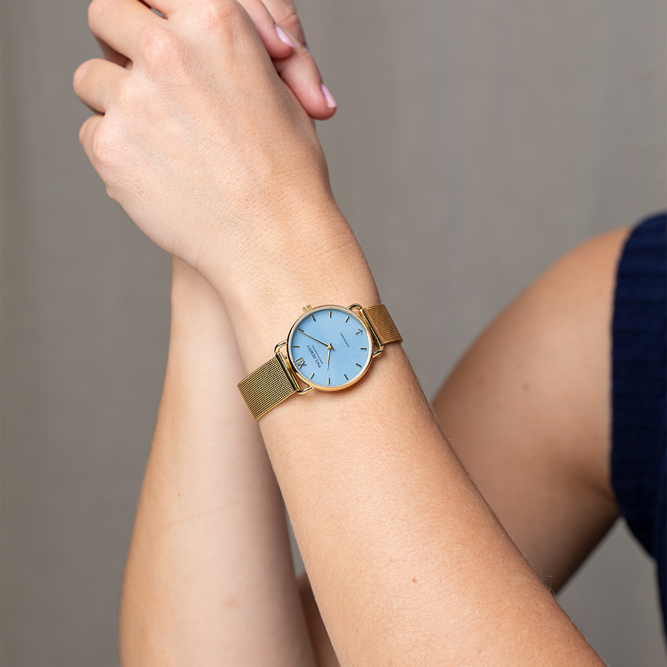 Paul Hewitt | Sailor PH-W-0516 | 金色 藍面 米蘭帶 光動能腕錶實戴展示