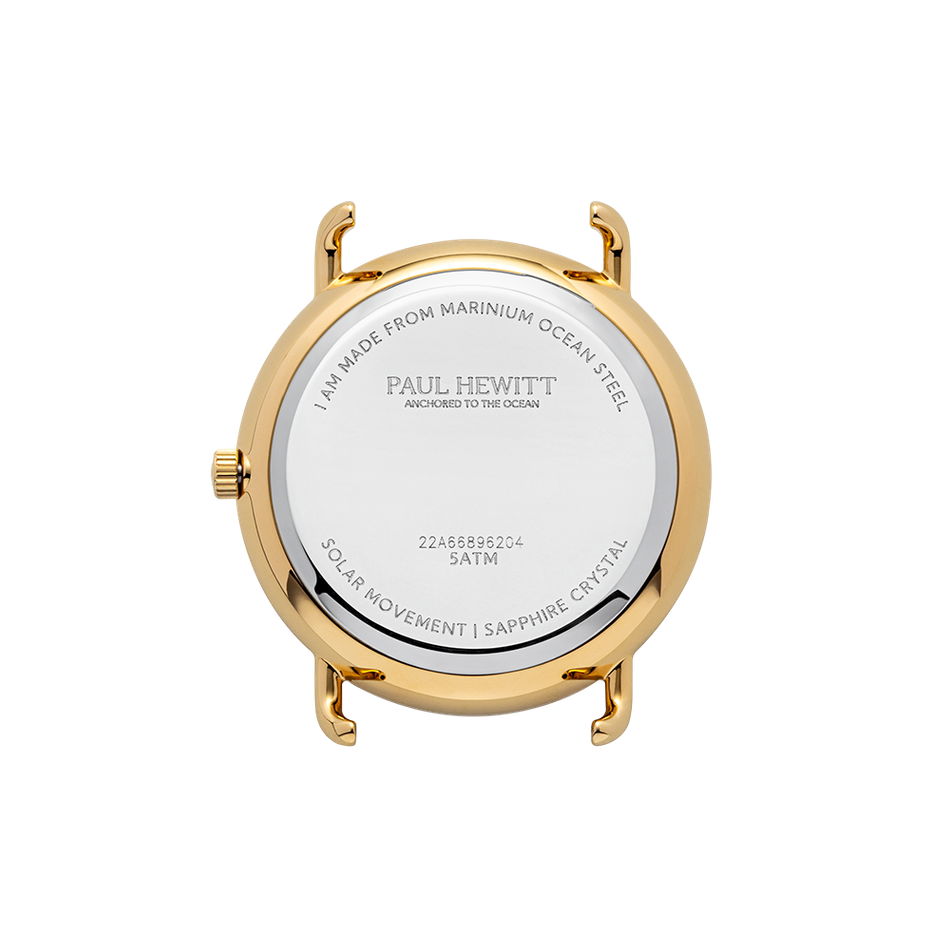 Paul Hewitt | Sailor PH-W-0512 | 金色 綠面 米蘭帶 光動能腕錶背面細節