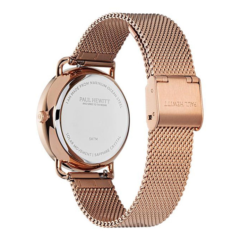 Paul Hewitt | Sailor PH-W-0319 | 玫瑰金色 深藍面 米蘭帶 光動能腕錶裱帶細節