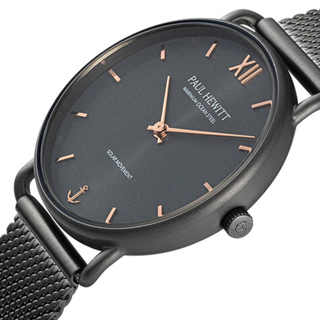 Paul Hewitt | Sailor PH-W-0313 | 深灰色 深灰面 米蘭帶 光動能腕錶錶面細節