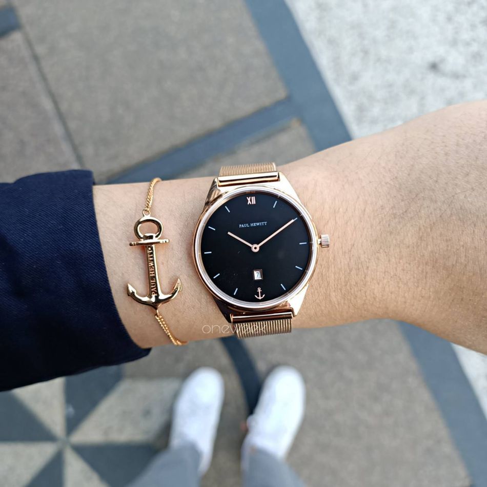 Paul Hewitt | Praia PH003161 | 玫瑰金 黑面米蘭帶腕錶實戴展示