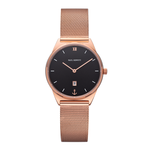 Paul Hewitt | Praia PH003161 | 玫瑰金 黑面米蘭帶腕錶正面