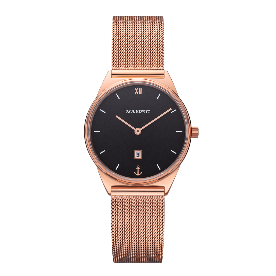 Paul Hewitt | Praia PH003161 | 玫瑰金 黑面米蘭帶腕錶正面