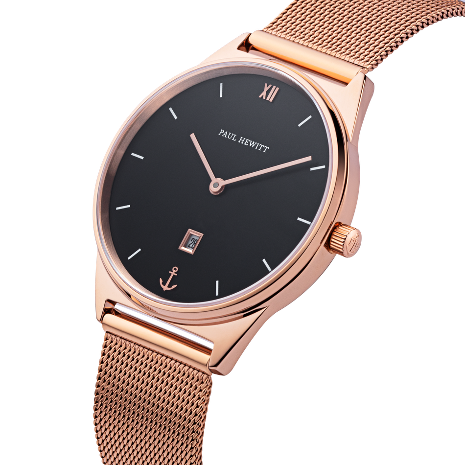 Paul Hewitt | Praia PH003161 | 玫瑰金 黑面米蘭帶腕錶錶面細節