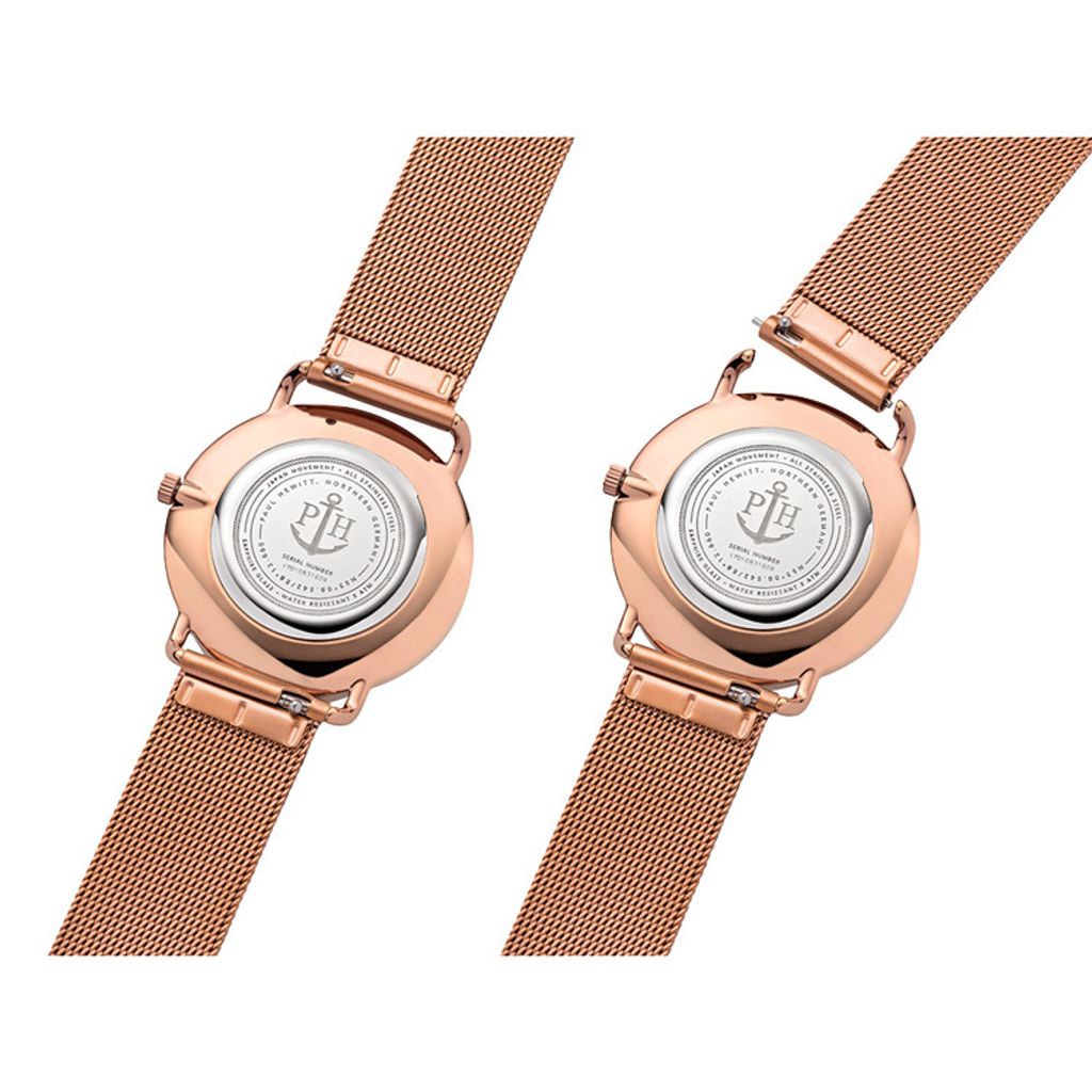 Paul Hewitt | Miss Ocean Line 海洋女神 PH-M-R-RS-4S | 香檳面玫瑰金米蘭帶腕錶背面細節