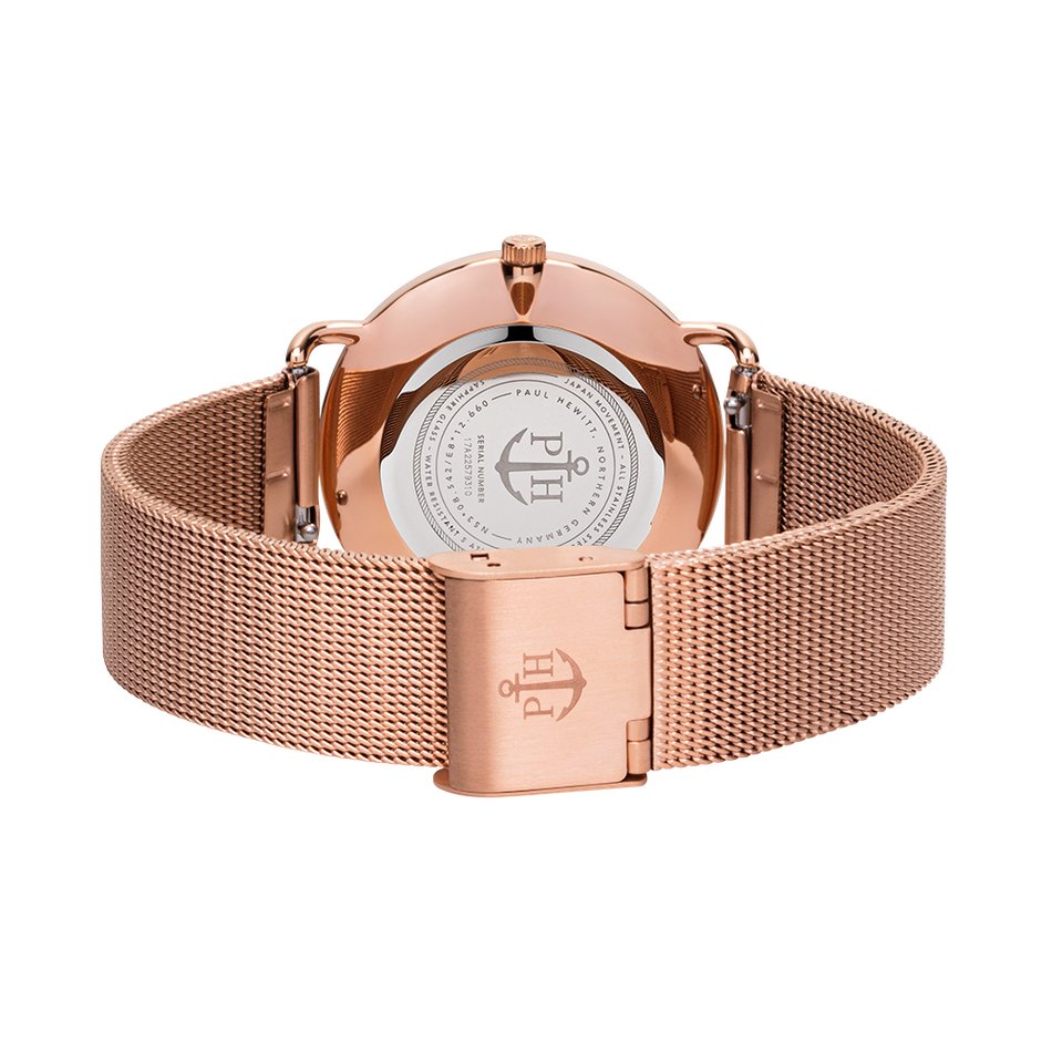 Paul Hewitt | Miss Ocean Line 海洋女神 PH-M-R-RS-4S | 香檳面玫瑰金米蘭帶腕錶背面裱帶