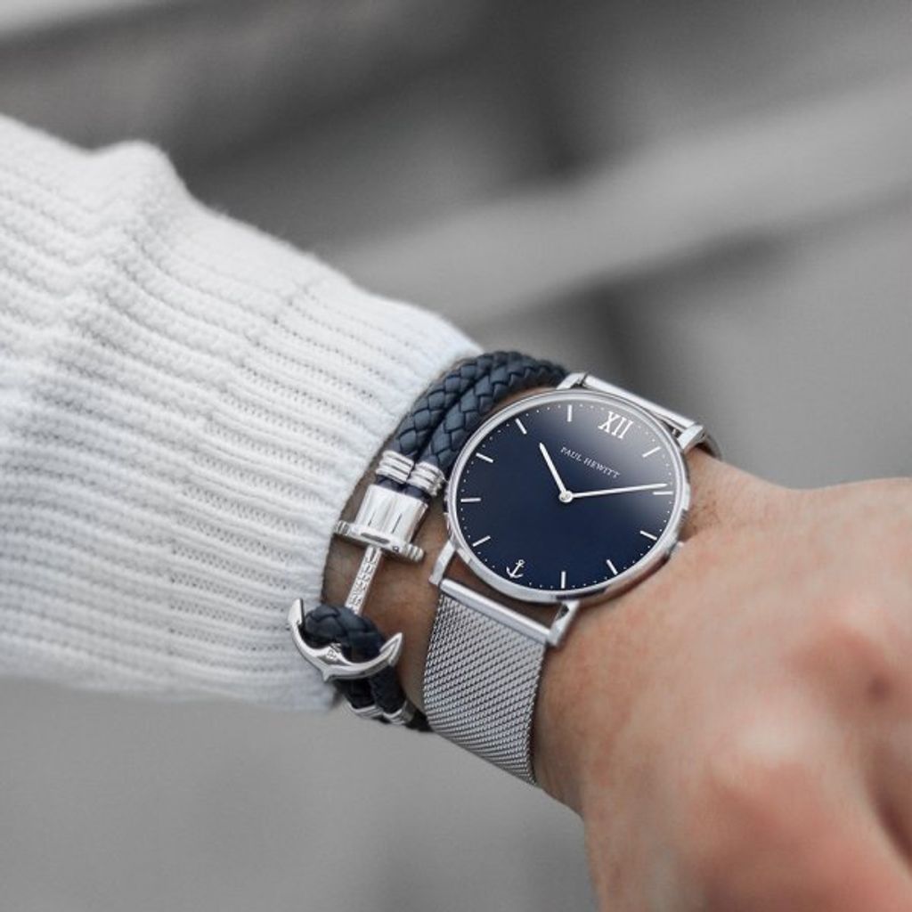 Paul Hewitt | Sailor Line  PH-SA-S-SM-B-4M | 銀框藍面不鏽鋼米蘭帶腕錶實戴展示