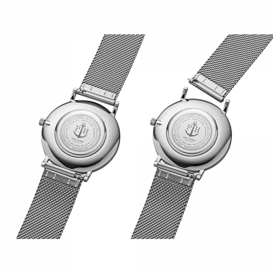 Paul Hewitt | Sailor Line  PH-SA-S-SM-B-4M | 銀框藍面不鏽鋼米蘭帶腕錶背面細節