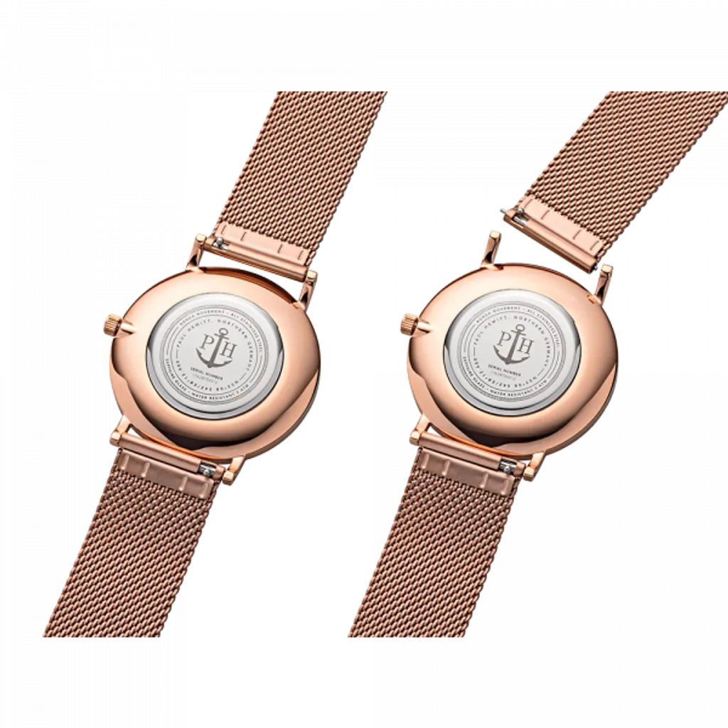 Paul Hewitt | Sailor Line PH-SA-R-ST-W-4S | 白面玫瑰金米蘭腕錶背面細節