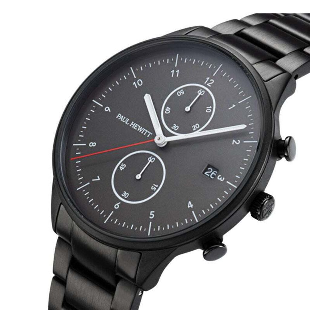 Paul Hewitt | Chrono Line PH004016 | 黑面 黑框 不鏽鋼鐵錶帶  腕錶錶面細節