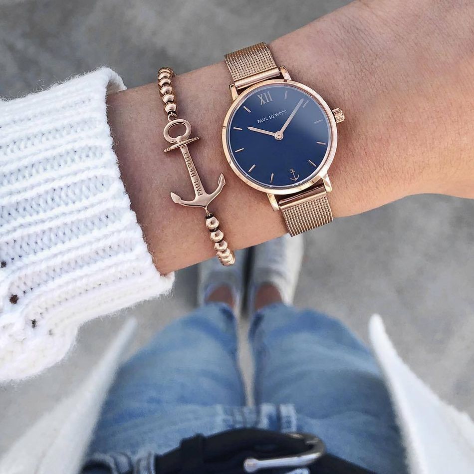 Paul Hewitt | Sailor Line Modest PH-SA-R-XS-Ｂ-45S | 玫瑰金藍面米蘭帶實帶細節