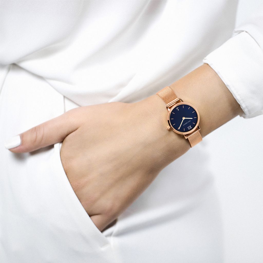 Paul Hewitt | Sailor Line Modest PH-SA-R-XS-Ｂ-45S | 玫瑰金藍面米蘭帶實戴參考