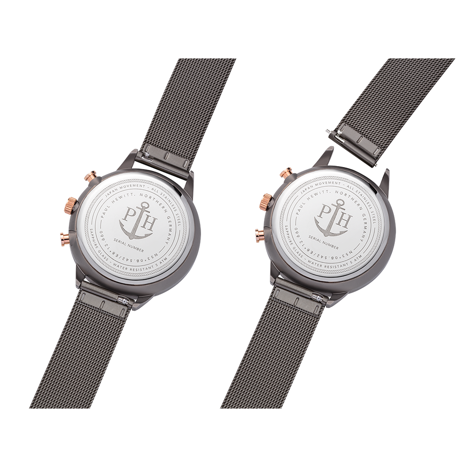Paul Hewitt | Everpulse Line PH-E-GrM-GrM-52S | 灰色前衛時尚米蘭帶腕錶背面細節