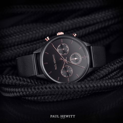 Paul Hewitt | Everpulse Line PH002811 | 全黑時尚米蘭帶計時腕錶橫躺