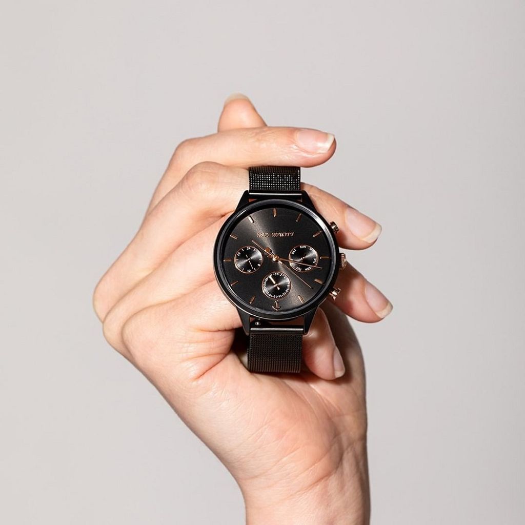 Paul Hewitt | Everpulse Line PH002811 | 全黑時尚米蘭帶計時腕錶正面展示