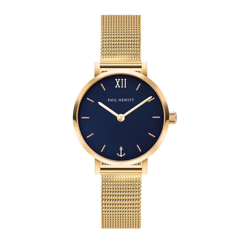 Paul Hewitt | Sailor Line Modest PH-SA-G-XS-B-45S | 藍面金框米蘭帶正面