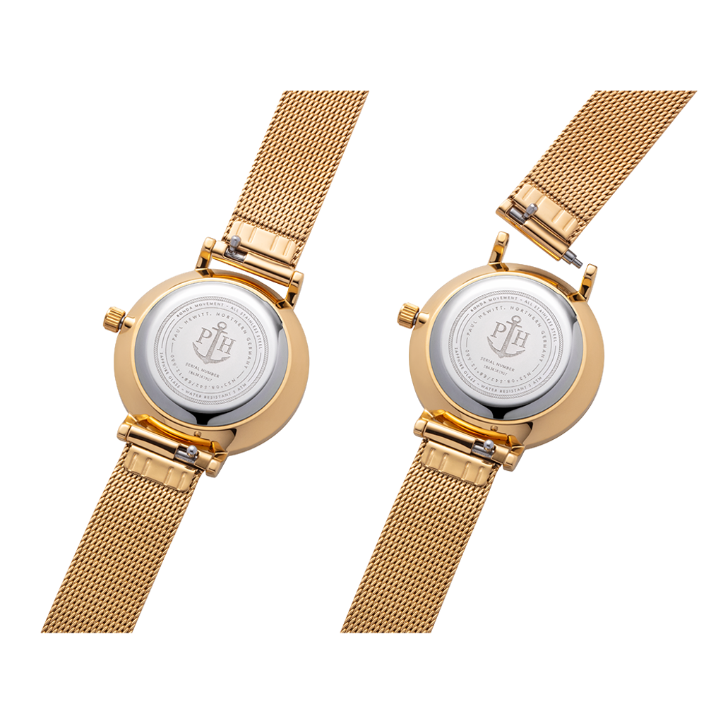 Paul Hewitt | Sailor Line Modest PH-SA-G-XS-B-45S | 藍面金框米蘭帶背面細節