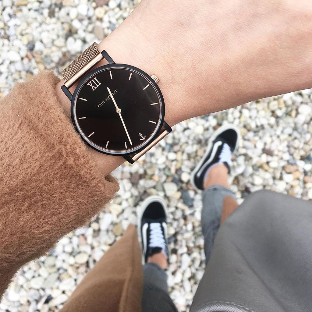 Paul Hewitt | Sailor Line PH-SA-B-BSR-R5S | 黑面不鏽鋼電鍍玫瑰金米蘭帶實帶細節