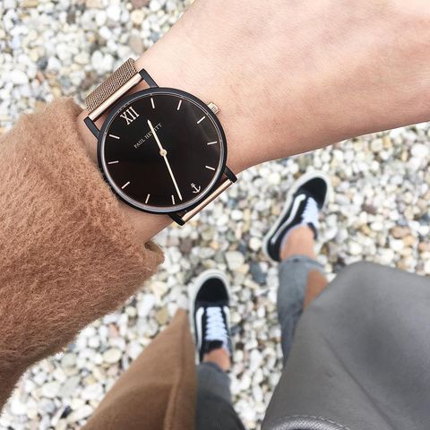 Paul Hewitt | Sailor Line PH-SA-B-BSR-R5S | 黑面不鏽鋼電鍍玫瑰金米蘭帶實帶細節