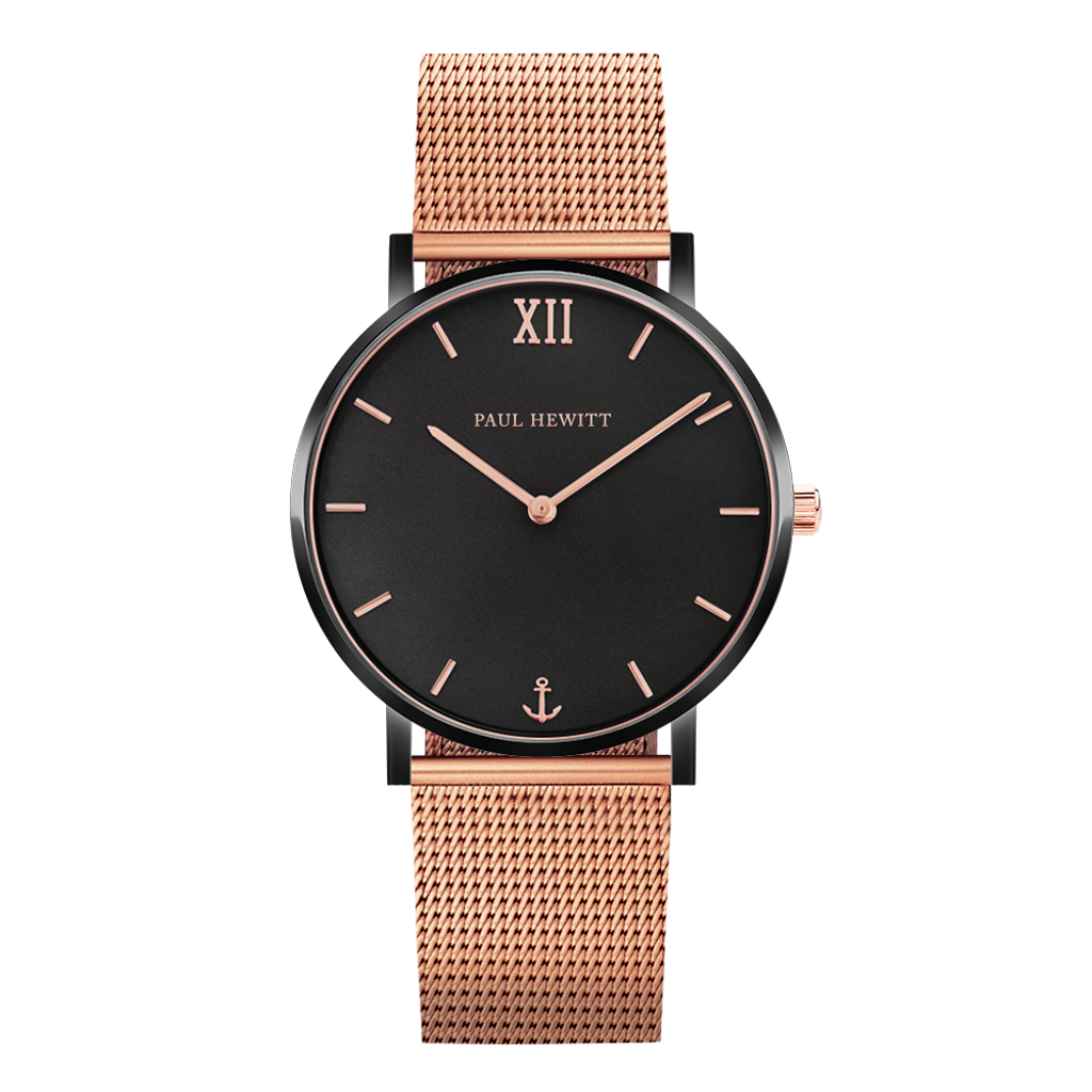 Paul Hewitt | Sailor Line PH-SA-B-BSR-R5S | 黑面不鏽鋼電鍍玫瑰金米蘭帶正面
