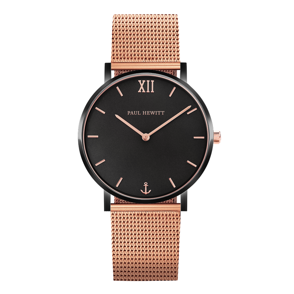Paul Hewitt | Sailor Line PH-SA-B-BSR-R5S | 黑面不鏽鋼電鍍玫瑰金米蘭帶正面
