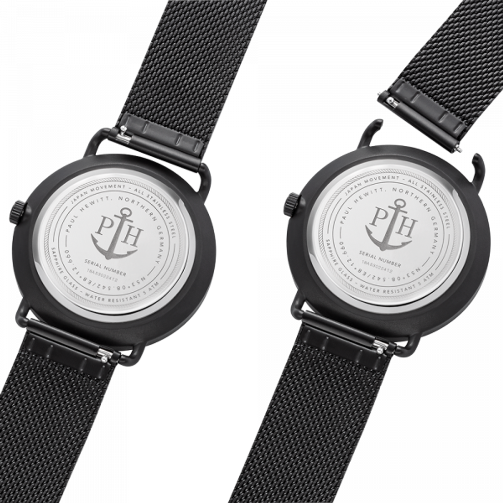 Paul Hewitt | Breakwater Line PH-BW-BGM-BS-5M | 破浪風格米蘭帶腕錶背面細節