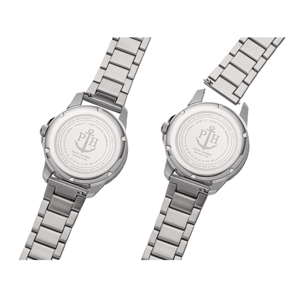 Paul Hewitt | Tide Runner PH002831 | 黑面不鏽鋼腕錶競艇男錶套組背面細節
