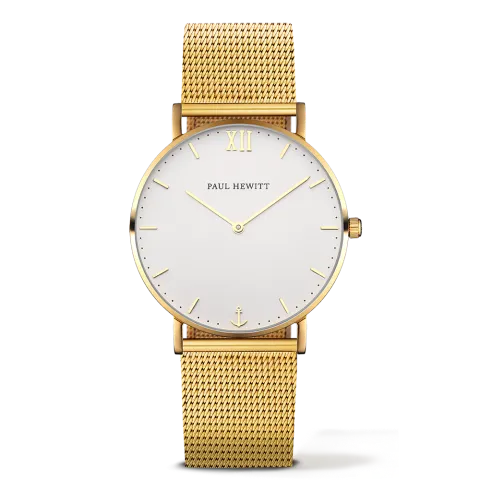 Paul Hewitt | Sailor Line PH-SA-G-SM-W-4S | 金色 白面 玫瑰金米蘭腕錶正面