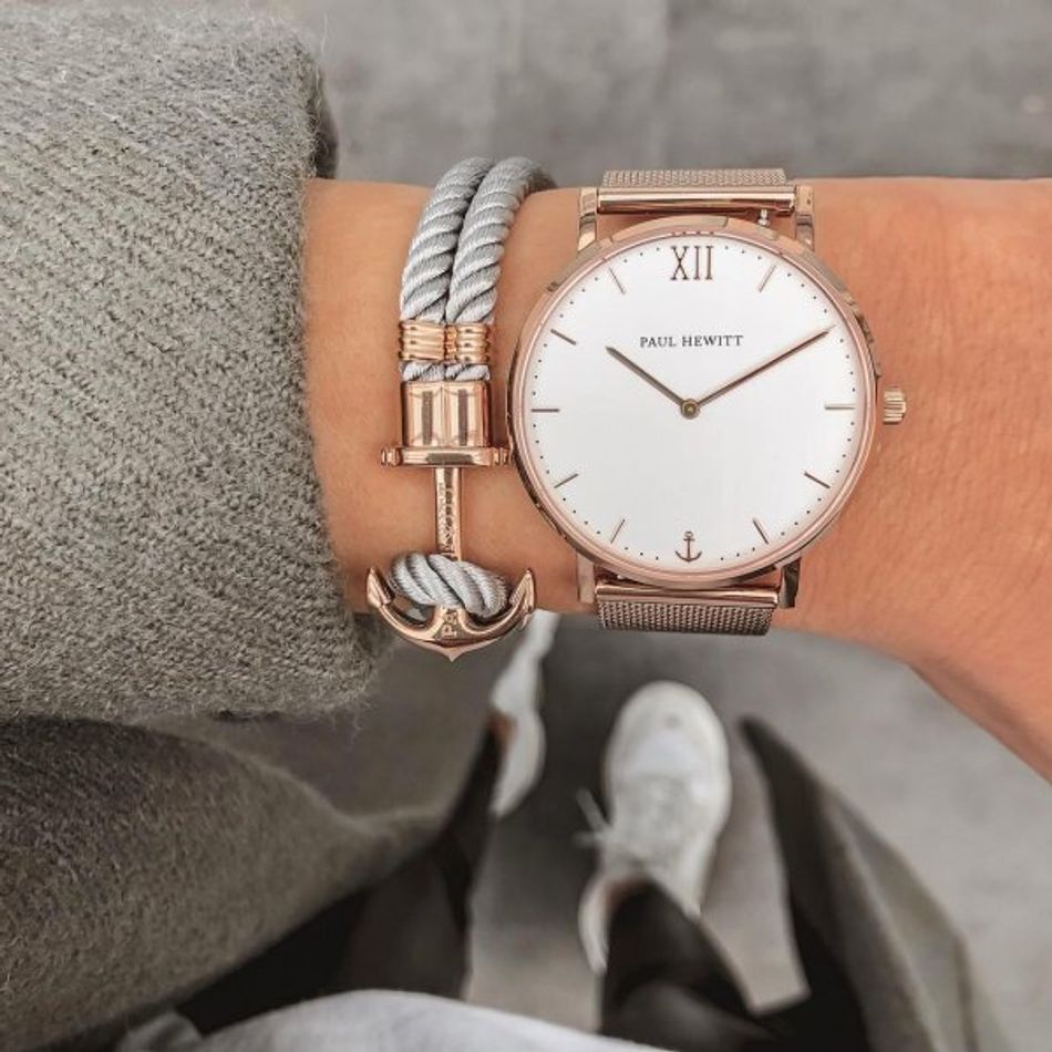 Paul Hewitt | Sailor Line PH-SA-R-SM-W-4S | 白面玫瑰金米蘭腕錶實戴細節