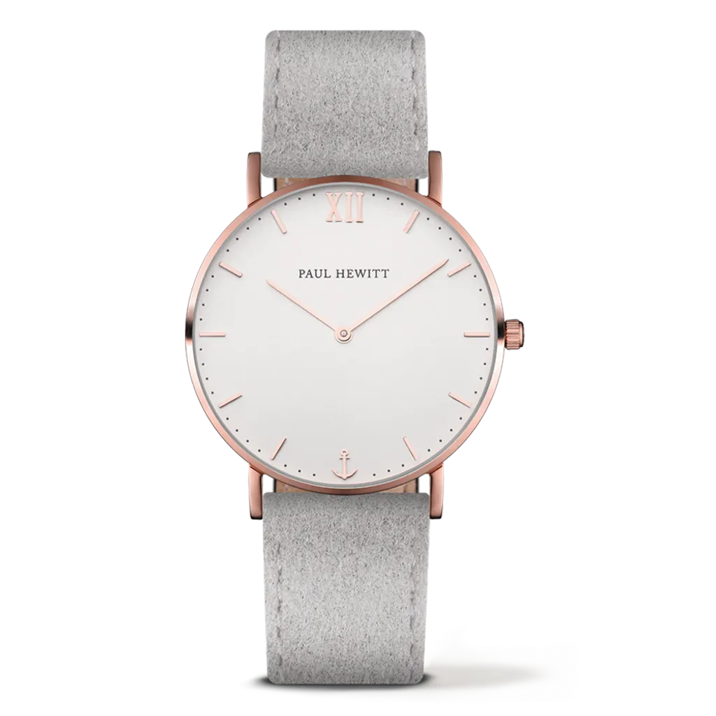 Paul Hewitt | Sailor Line PH-SA-R-SM-W-37S | 白面玫瑰金咖啡色皮革腕錶正面