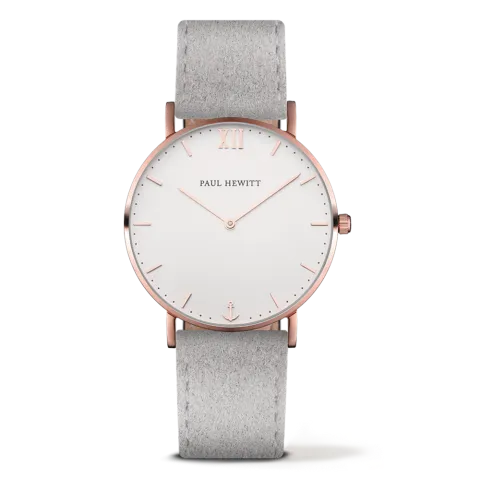 Paul Hewitt | Sailor Line PH-SA-R-SM-W-37S | 白面玫瑰金咖啡色皮革腕錶正面