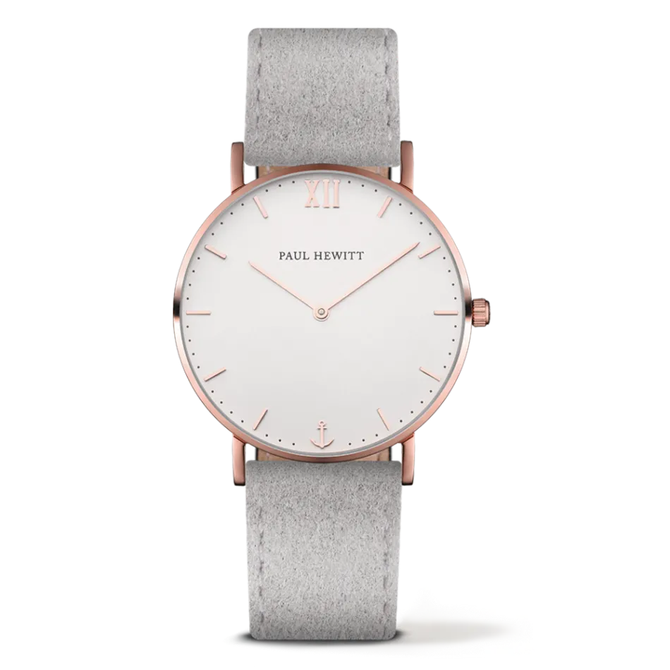 Paul Hewitt | Sailor Line PH-SA-R-SM-W-37S | 白面玫瑰金咖啡色皮革腕錶正面