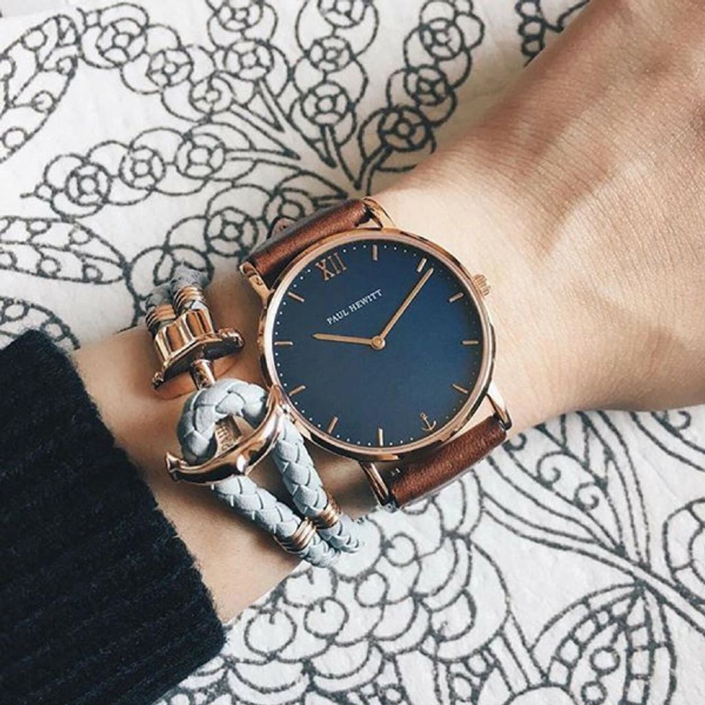 Paul Hewitt | Sailor Line PH-SA-R-SM-B-1M | 深藍面玫瑰金咖啡色皮革腕錶實戴參考