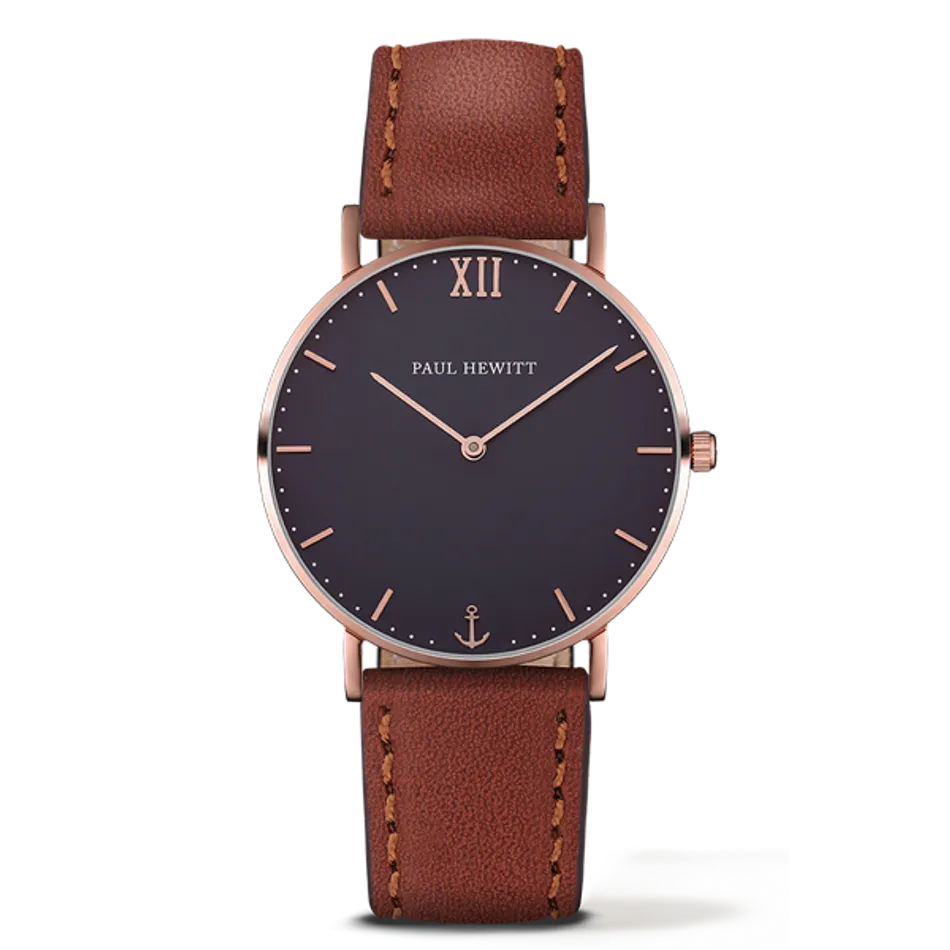 Paul Hewitt | Sailor Line PH-SA-R-SM-B-1M | 深藍面玫瑰金咖啡色皮革腕錶正面
