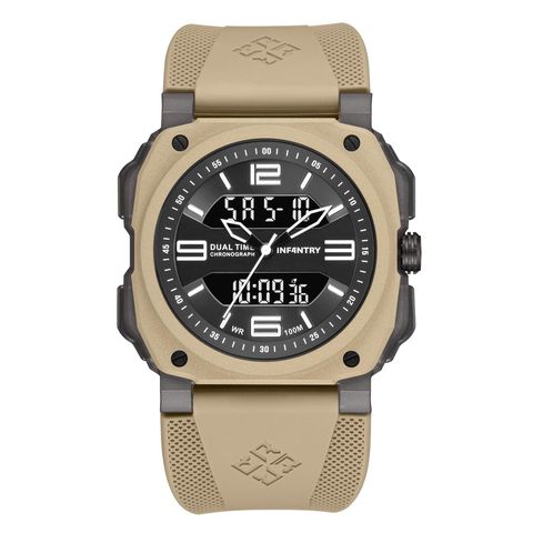 INF4NTRY | REVO47-AD01-SD | 黑面卡其色方殼腕錶 機械鏤空 男錶正面