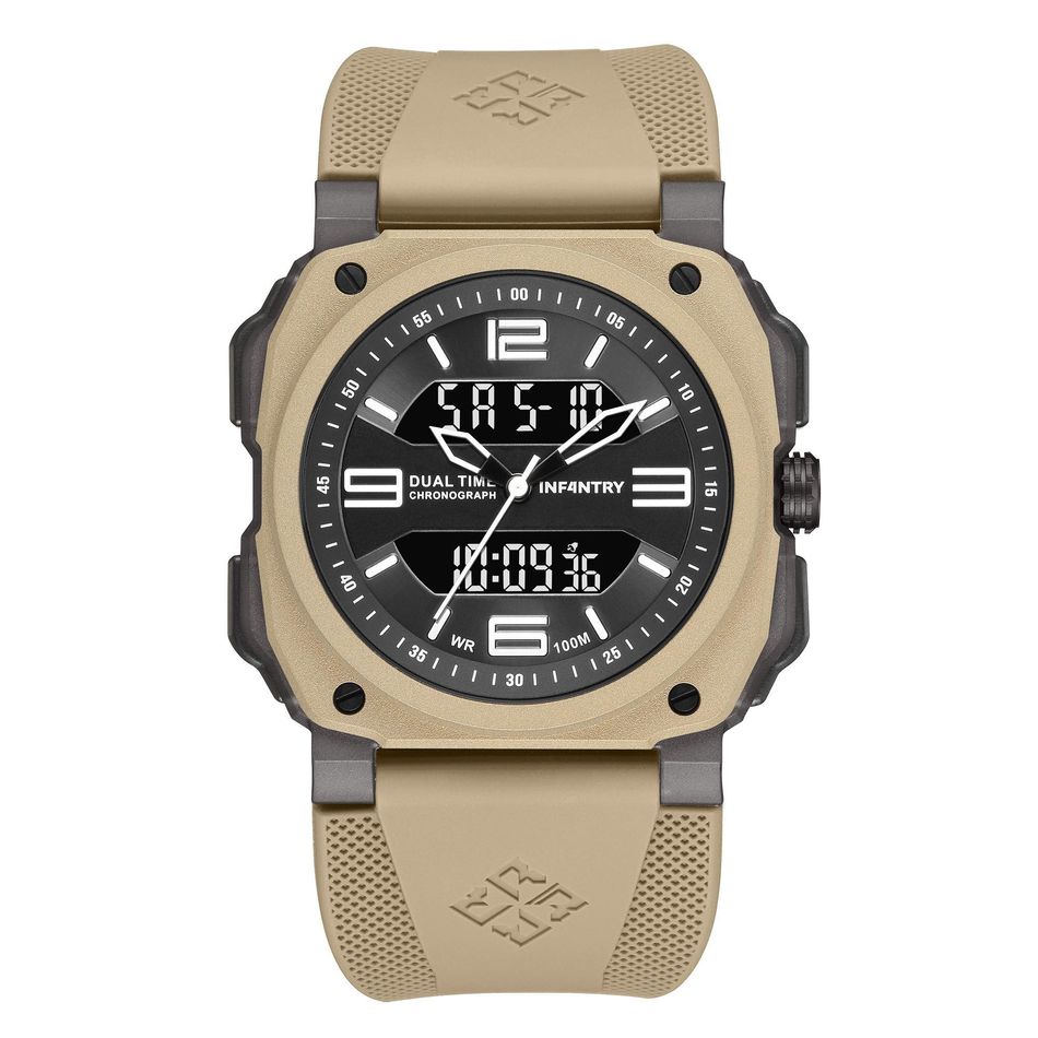 INF4NTRY | REVO47-AD01-SD | 黑面卡其色方殼腕錶 機械鏤空 男錶正面