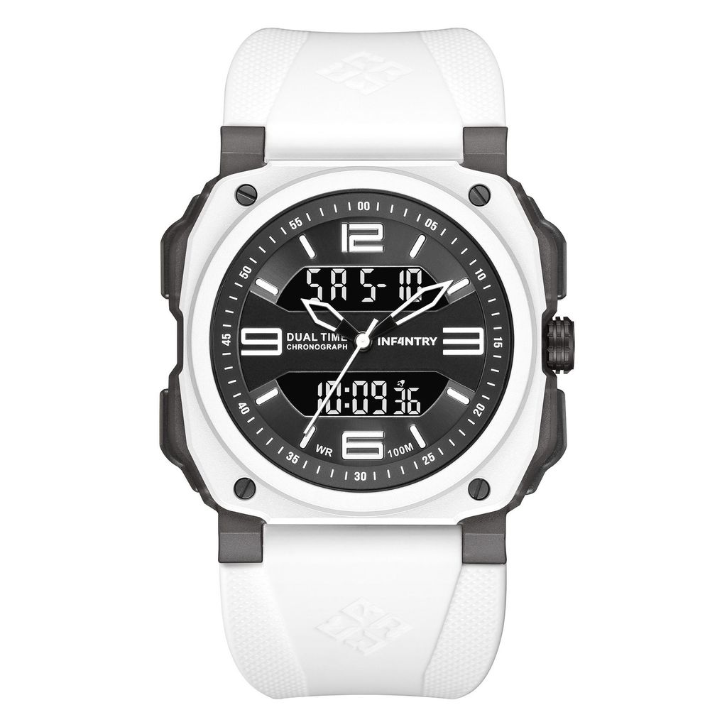 INF4NTRY | REVO47-AD01-WH | 黑面白色方殼腕錶 機械鏤空 男錶正面