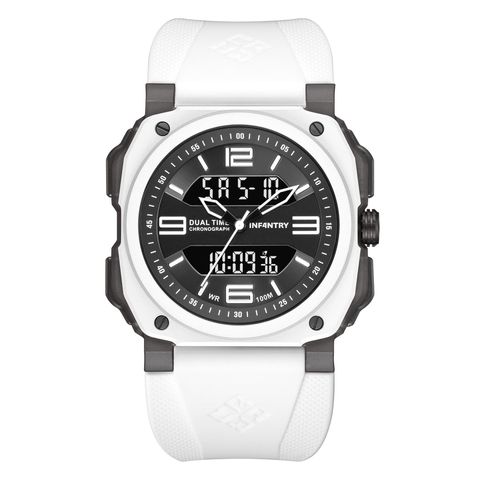 INF4NTRY | REVO47-AD01-WH | 黑面白色方殼腕錶 機械鏤空 男錶正面