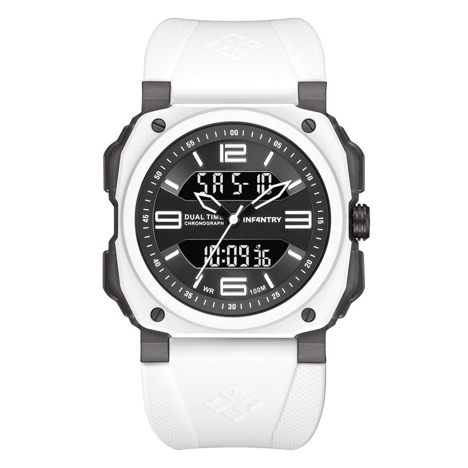 INF4NTRY | REVO47-AD01-WH | 黑面白色方殼腕錶 機械鏤空 男錶正面