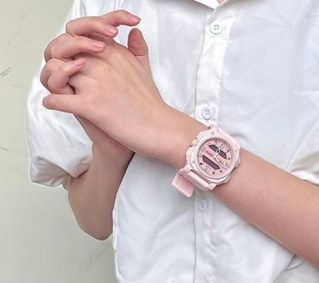 INF4NTRY |  REVO-AD-42PINK |  白色指針 櫻花粉方殼腕錶 雙顯式設計 女錶實帶細節