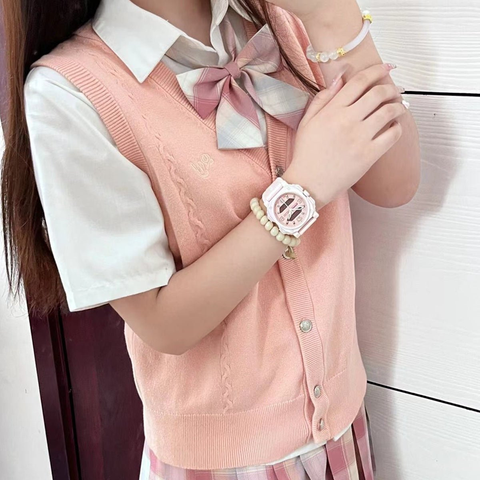 INF4NTRY |  REVO-AD-42PINK |  白色指針 櫻花粉方殼腕錶 雙顯式設計 女錶實戴展示