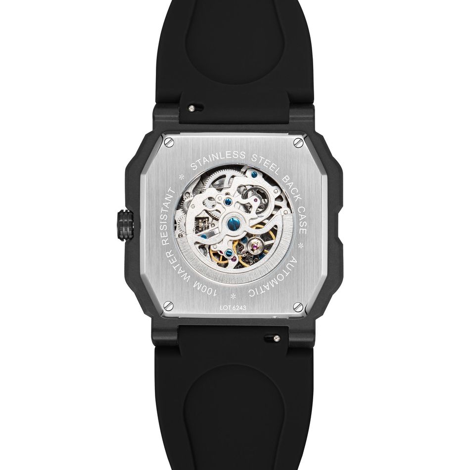 INF4NTRY | REVO47-SKL01-GY | 灰色方殼腕錶 機械鏤空 男錶背面