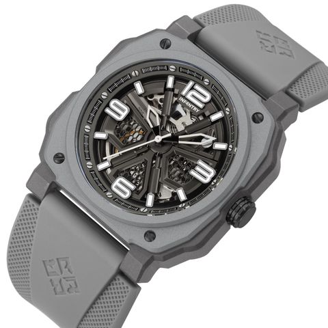 INF4NTRY | REVO47-SKL01-GY | 灰色方殼腕錶 機械鏤空 男錶側面