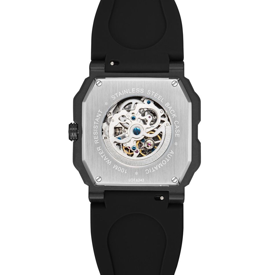 INF4NTRY | REVO47-SKL01-SD | 卡其色方殼腕錶 機械鏤空 男錶背面