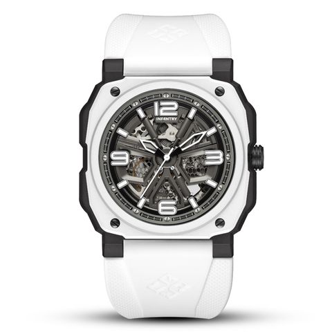 INF4NTRY | REVO47-SKL01-WH | 白色方殼腕錶 機械鏤空 男錶正面